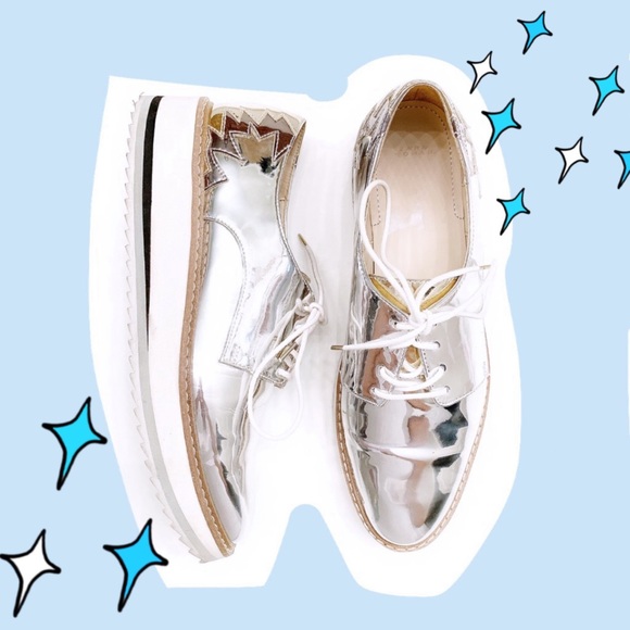 zara silver platform brogues